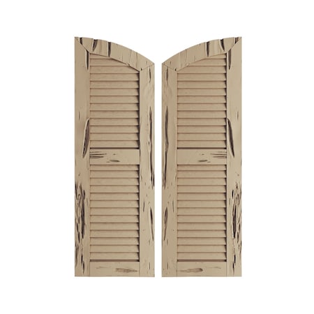 Pecky Cypress 2 Equal Louver W/Elliptical Top Faux Wood Shutters, 12W X 38H (34 Low Side)